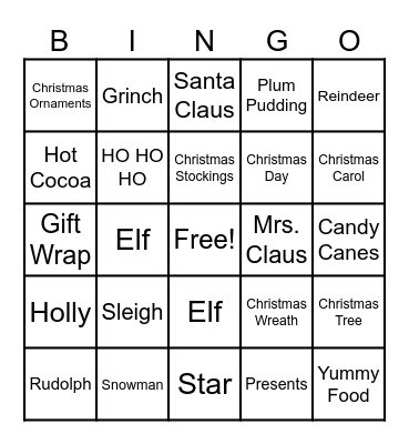 2023 Virtual Christmas Party Bingo Card