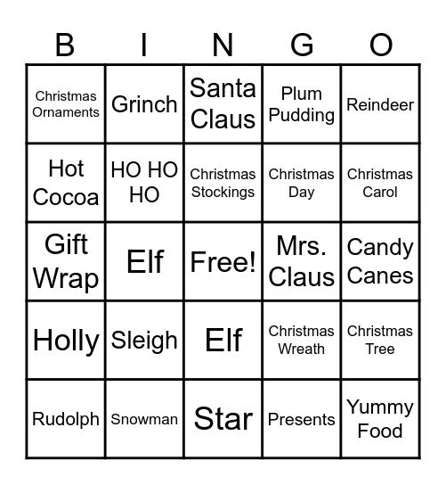 2023 Virtual Christmas Party Bingo Card