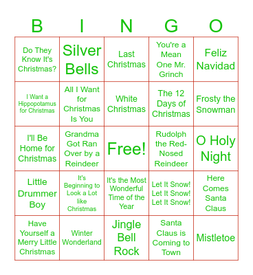 Christmas Songs Bingo Card