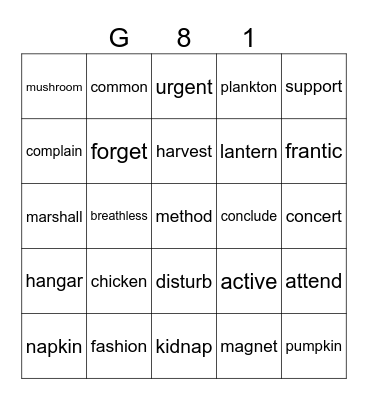 Gold 81 Bingo Card