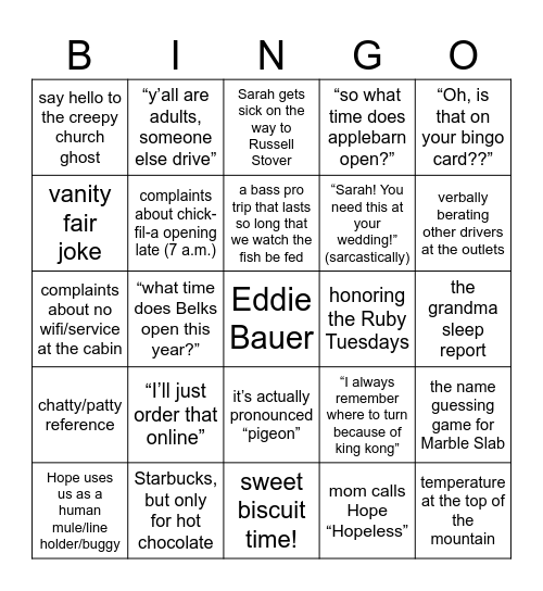 Pigeon Forge Bingo! Bingo Card