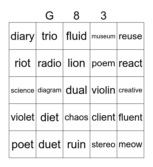 Gold 83 Bingo Card