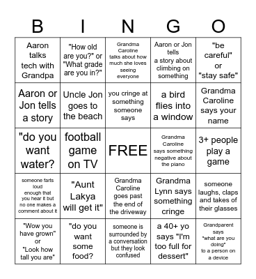 Epic Family Thanksgiving 2024 Bingo Card