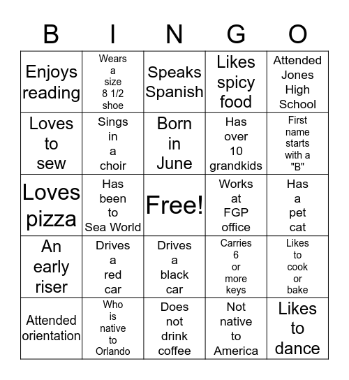 People Bingo Card