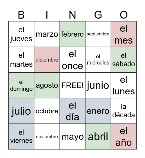Time and Date Bingos Bingo Card