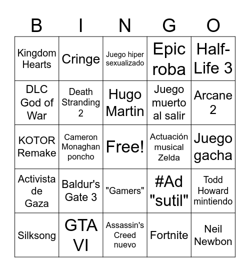 Game Awards 2023 Bingo Card