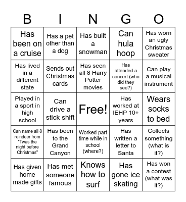 CRC Christmas Bingo Card