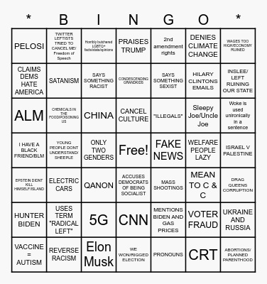 CONSERVATIVE BINGO Card