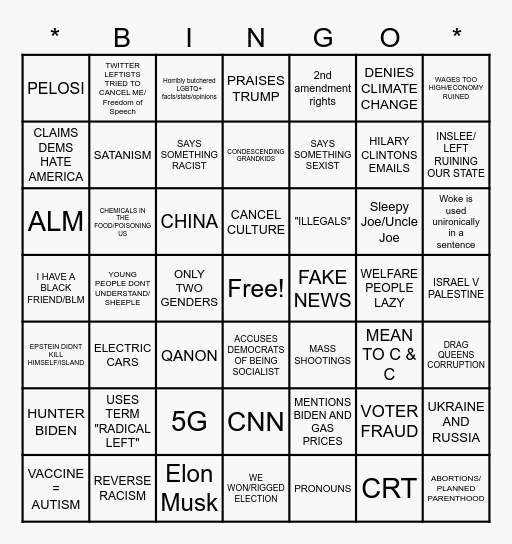 CONSERVATIVE BINGO Card