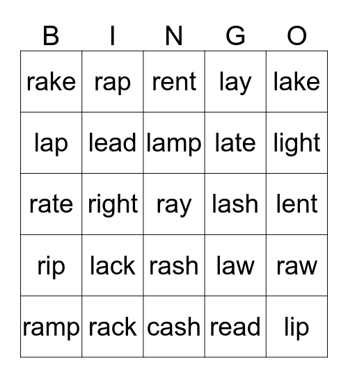 Pronunciation Bingo Minimal pairs L vs R Bingo Card