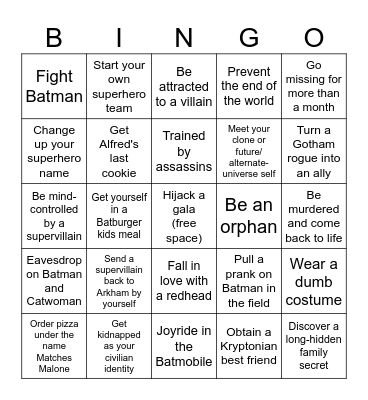 Vigilante Bingo Card