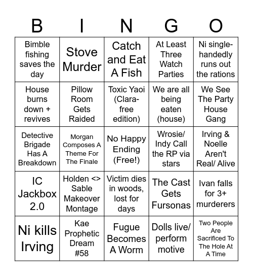 Old Oak Road Bingo Card