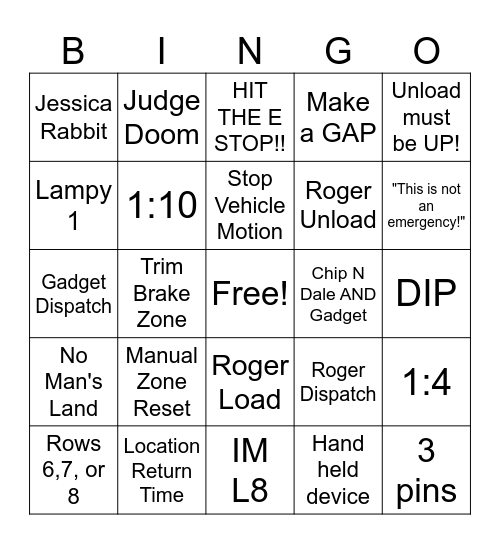 Roger Rabbit/Gadget BINGO! Bingo Card