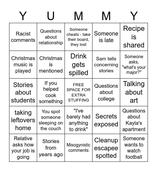 Thanksgiving 2023 Bingo Card