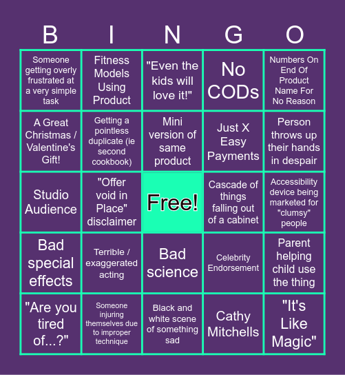 Infomercial Bingo Card