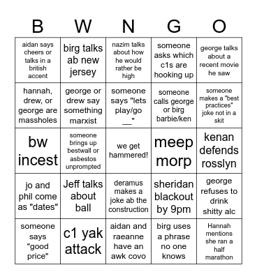 BW holiday gala 2023 Bingo Card