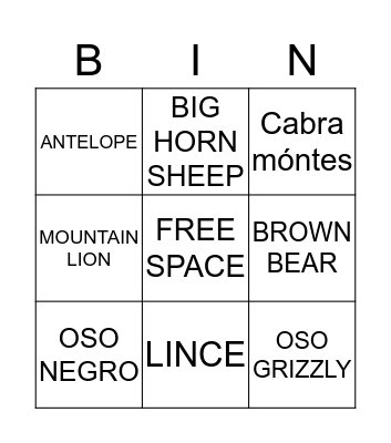 Spanish mountain animals bingo Card