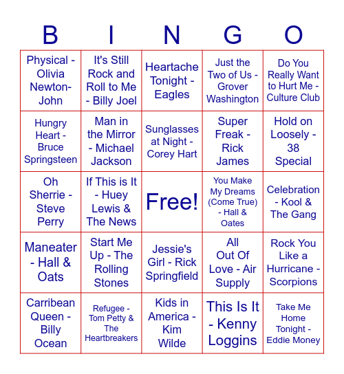 1980's Bingo Card