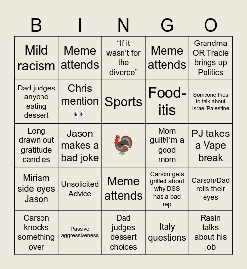Thanksgiving 2023 Bingo Card