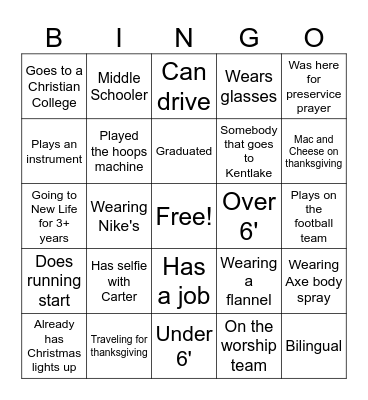 Youth Church Friendsgiving Bingo Card