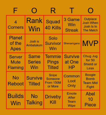 Abels Fortnite BIngo Card Bingo Card