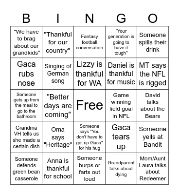 Thanksgiving Bingo Card