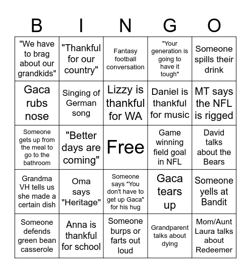 Thanksgiving Bingo Card