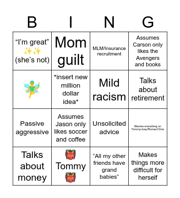 Anna-isms Bingo Card