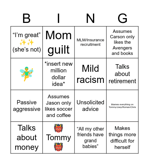 Anna-isms Bingo Card
