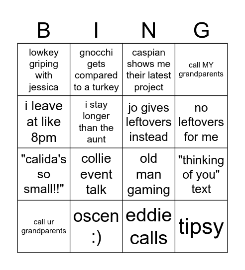 my thanksgiving bing Bingo Card
