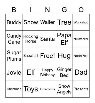 Elf Bingo Card