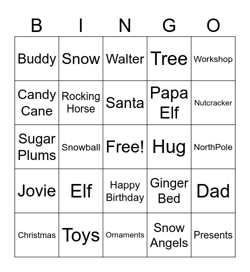 Elf Bingo Card