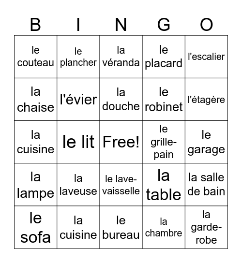 Dans la maison Bingo Card