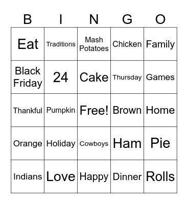 Thanksgiving Bingo Card