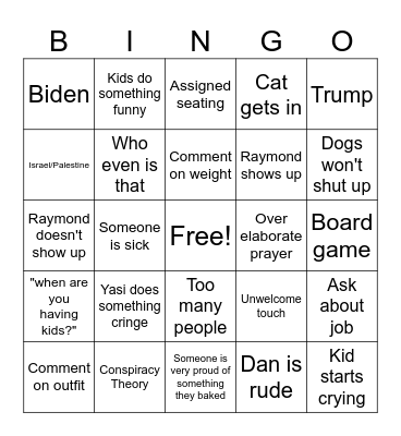 Goodrich Family Dinner Bingo Card