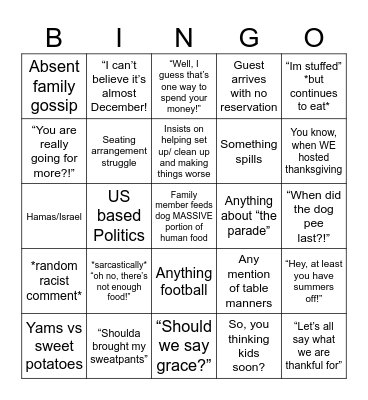 Thanksgiving Bingo Card