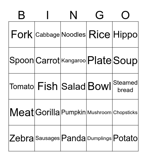 UNIT 2 FOOD Bingo Card