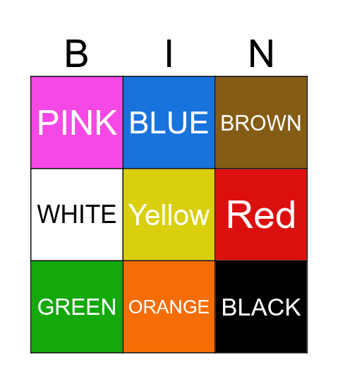 COLORS Bingo Card