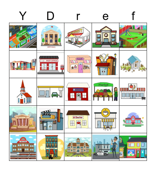 Beth sydd yn y dref? Mae yna...Does yna ddim... Bingo Card