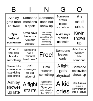 Bohn Family thanksgiving BINGO Card