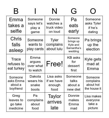 Family Bingo Card