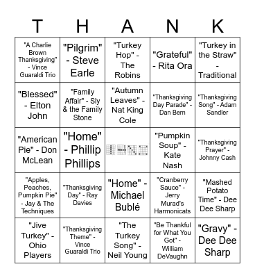 THANKSGIVING MUSIC BINGO Card