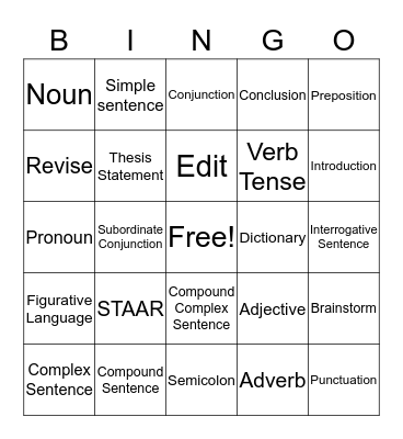 STAAR Bingo Card