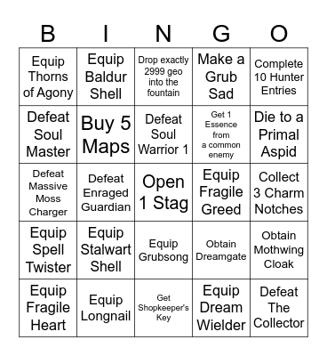 Hollow Knight Shorter Bingo Card