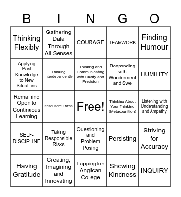 Habits of Mind at LAC Bingo Card
