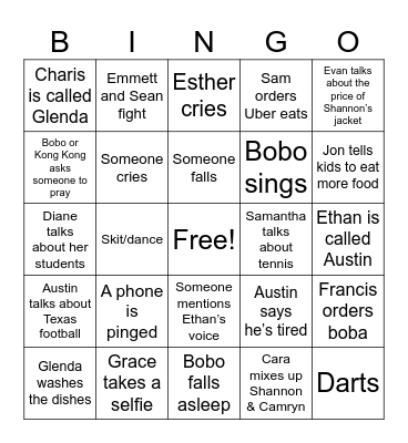 Chung Clan Thanksgiving 2023 Bingo Card