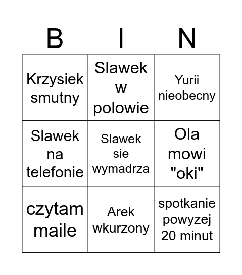 COM Release Bingo Card