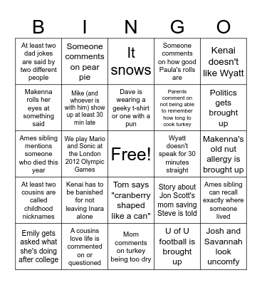 Thanksgiving Bingo Card