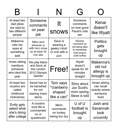 Thanksgiving Bingo Card