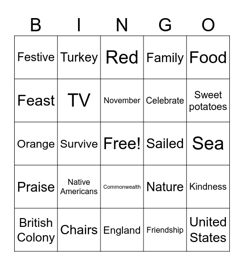 KS Thanksgiving Bingo Card